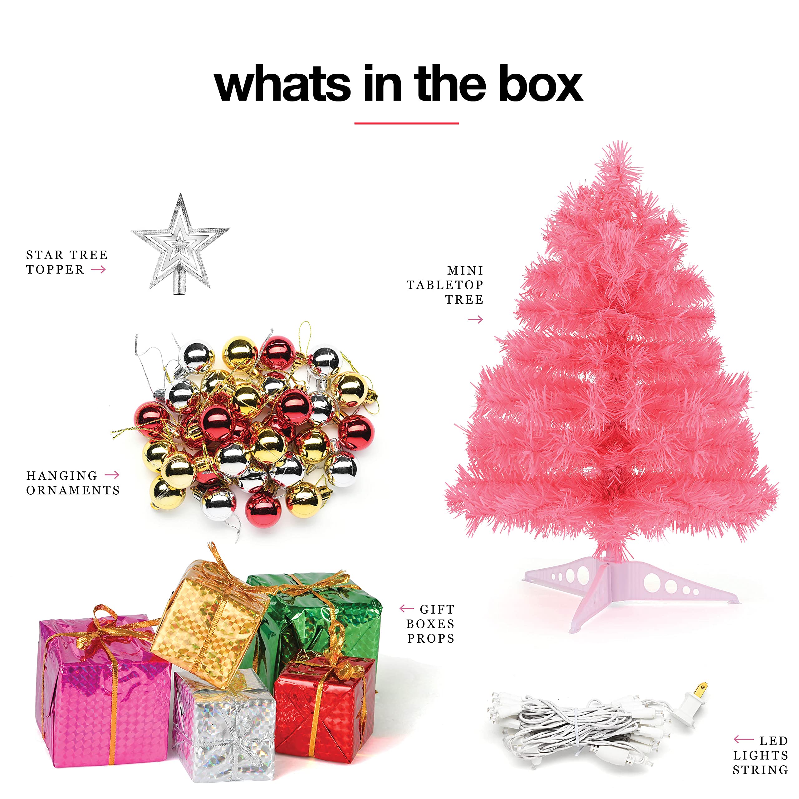 Foto 4 pulgar | Árbol de Navidad Mini Prextex  Rosa de 23" con Luces y Adornos - Venta Internacional