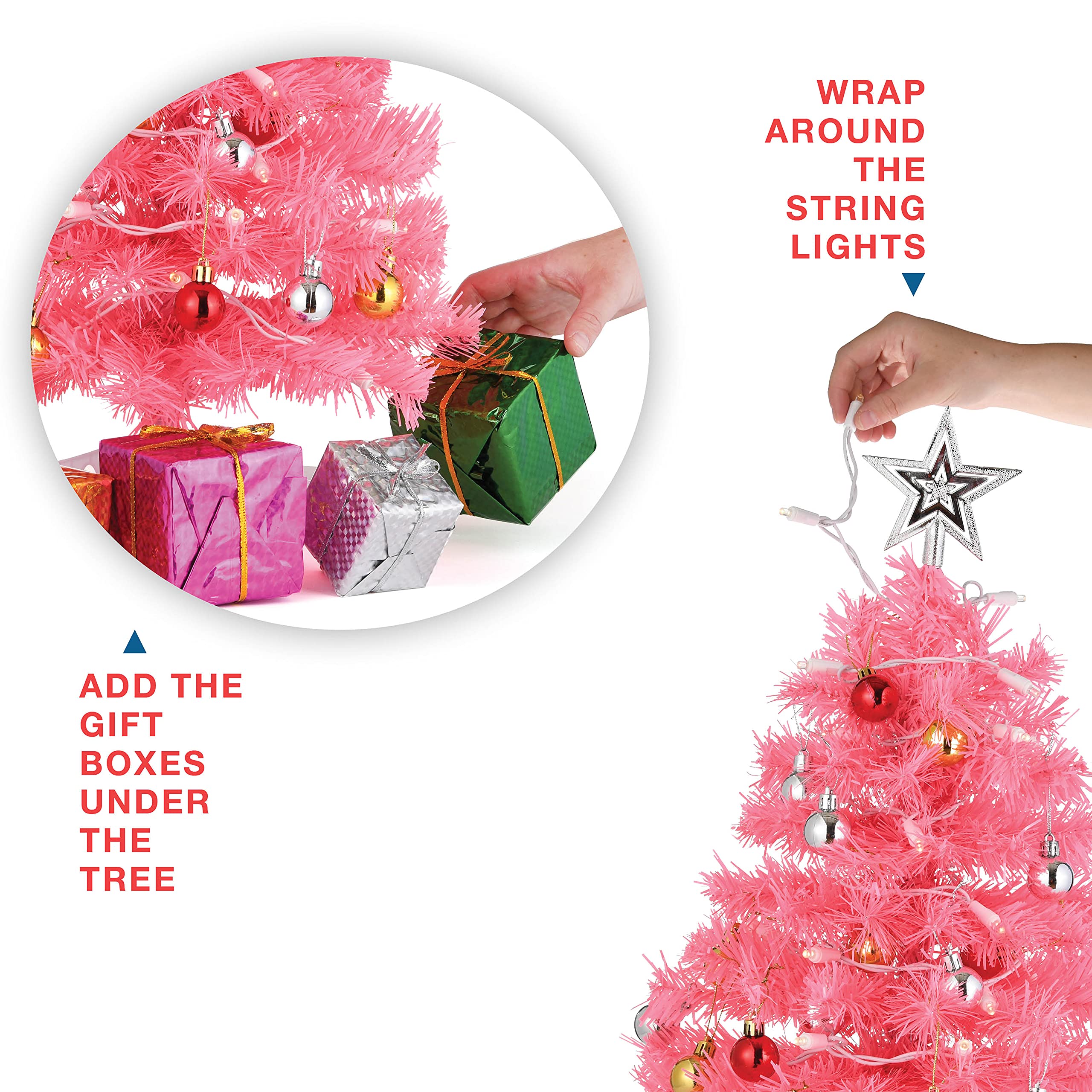 Foto 7 pulgar | Árbol de Navidad Mini Prextex  Rosa de 23" con Luces y Adornos - Venta Internacional