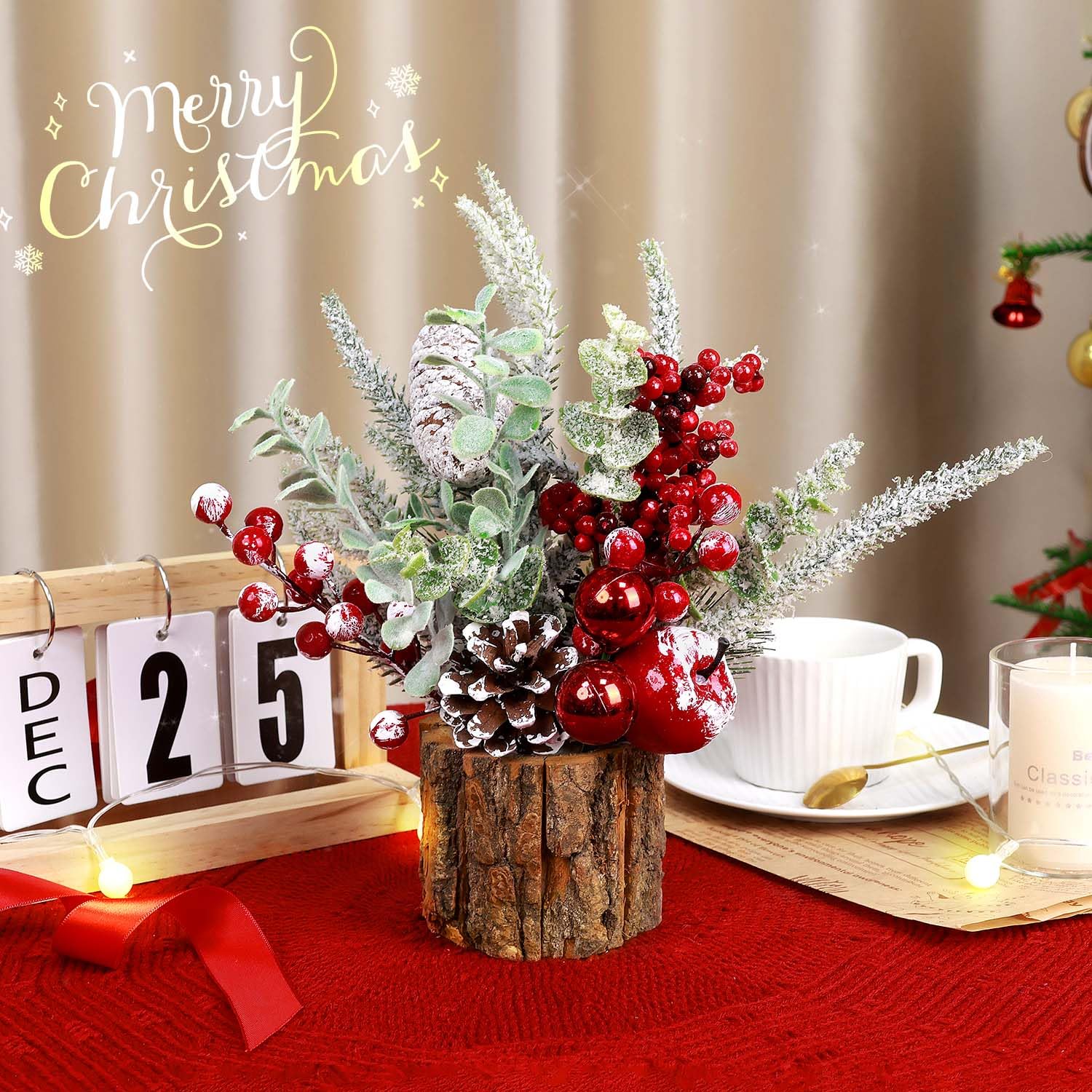 Foto 7 pulgar | Adorno de Navidad Kpx Artificial para Mesa Tamaño Pequeño Con Adornos - Venta Internacional