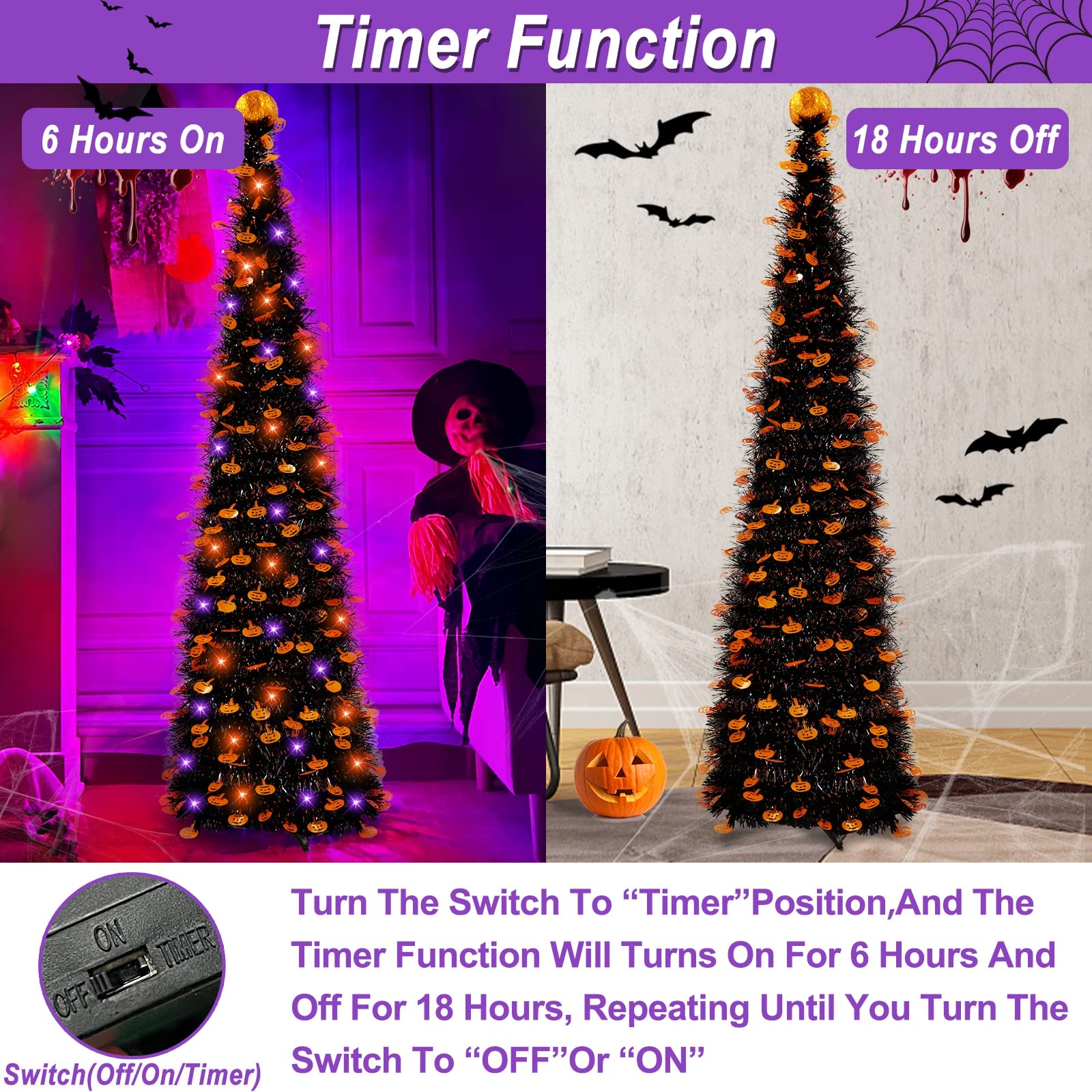 Foto 5 pulgar | Árbol De Halloween Turnmeon De 1,5 M Con 50 Luces Led, 8 Modos De Control Remoto - Venta Internacional.