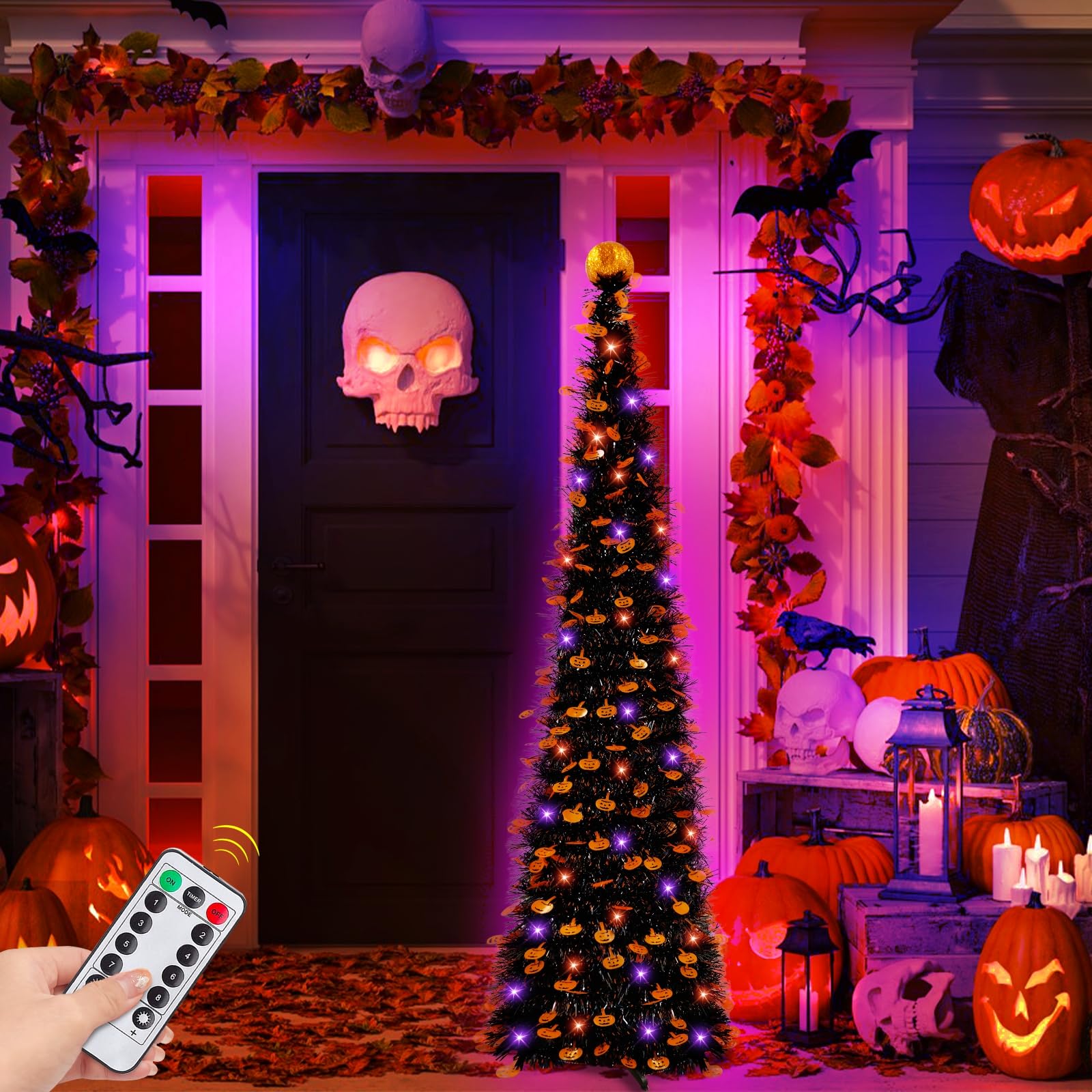 Foto 6 pulgar | Árbol De Halloween Turnmeon De 1,5 M Con 50 Luces Led, 8 Modos De Control Remoto - Venta Internacional.