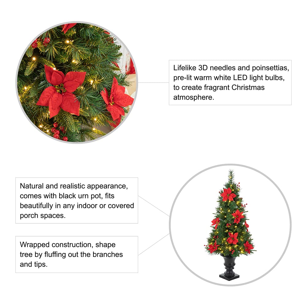 Foto 5 pulgar | Árbol de Navidad Glitzhome de Pino Preiluminado de 4 Pies con Luces y Decoración - Venta Internacional