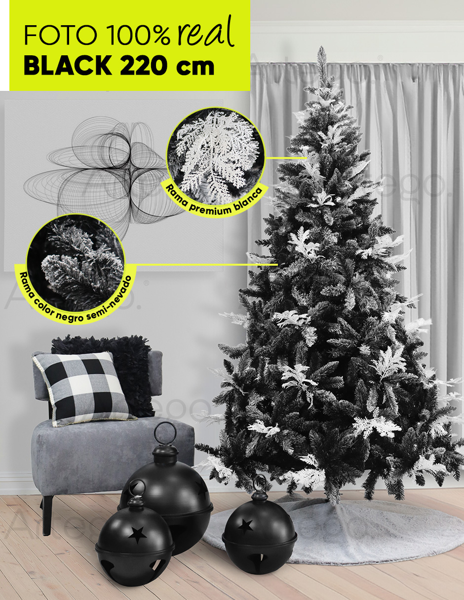 Foto 4 pulgar | Árbol De Navidad Semi Nevado Negro Con Ramas Blancas Black Spruce Premium Material Ramas (pe) Pino Navideño 220 Cm D