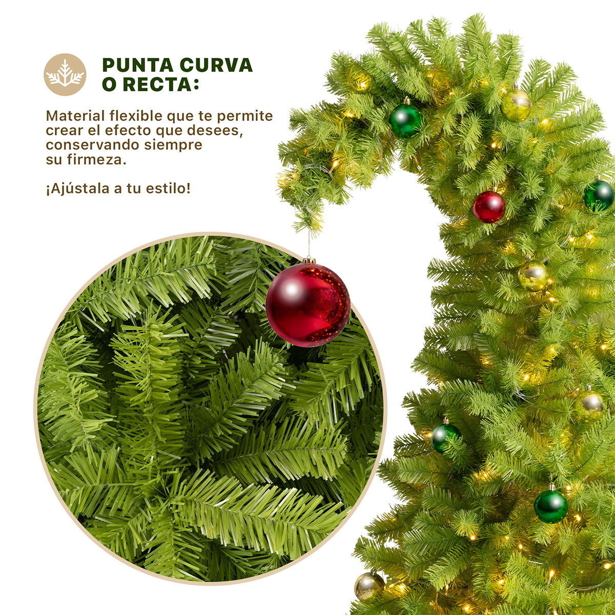 Foto 3 pulgar | Árbol de Navidad Punta Flexible Esquimal Pino Verde 1.80 m con 1110 Ramas y 61 Esferas
