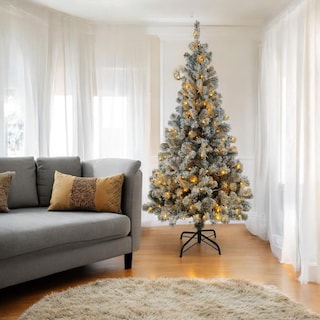 Foto 3 | Árbol De Navidad Nevado 1.80 M Pino Artificial Con Luces Led