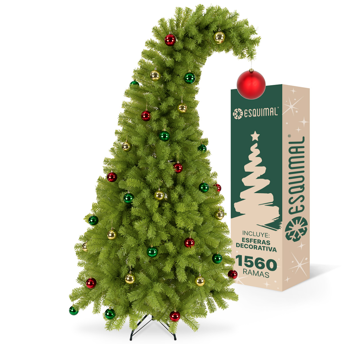 Foto 2 pulgar | Árbol de Navidad Punta Flexible Esquimal Pino Verde 2.10 m con 1560 Ramas y 81 Esferas