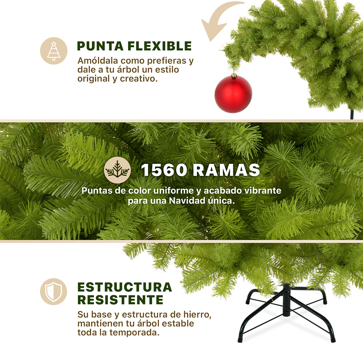 Foto 4 pulgar | Árbol de Navidad Punta Flexible Esquimal Pino Verde 2.10 m con 1560 Ramas y 81 Esferas