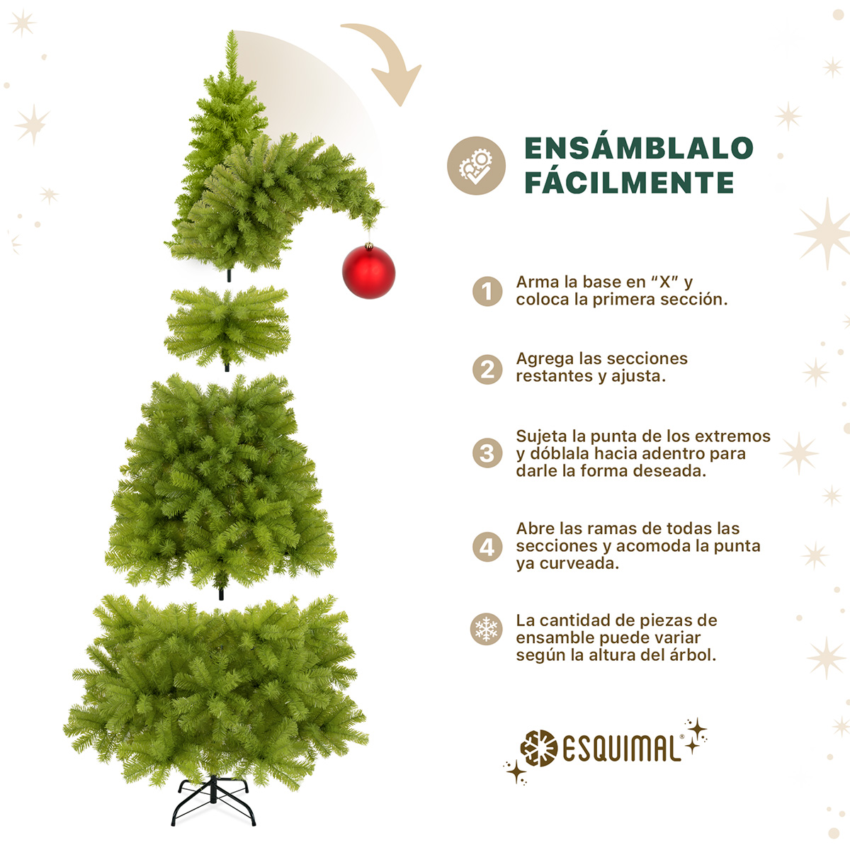 Foto 5 pulgar | Árbol de Navidad Punta Flexible Esquimal Pino Verde 2.10 m con 1560 Ramas y 81 Esferas