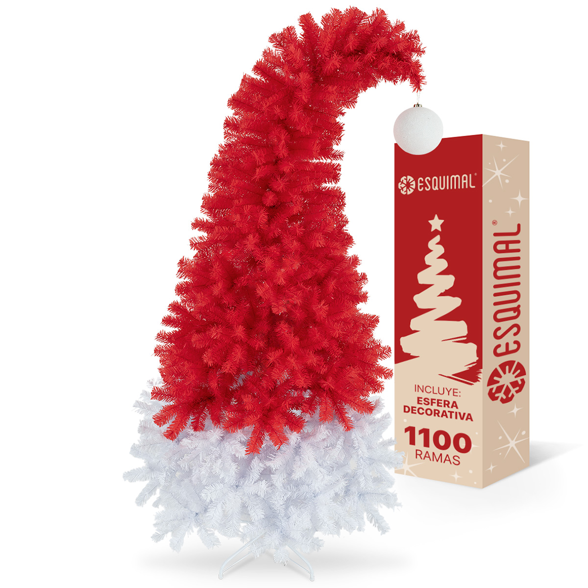 Foto 2 pulgar | Árbol de Navidad Punta Flexible Esquimal Pino Rojo y Blanco 1.80 m con 1110 Ramas y Esfera Escarchada
