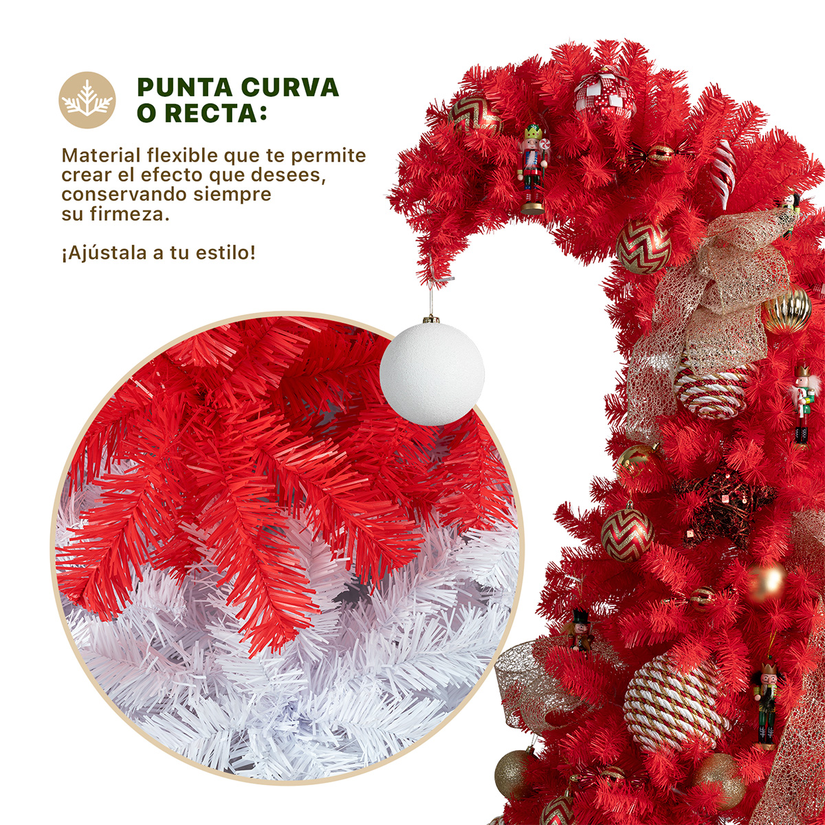 Foto 3 pulgar | Árbol de Navidad Punta Flexible Esquimal Pino Rojo y Blanco 1.80 m con 1110 Ramas y Esfera Escarchada