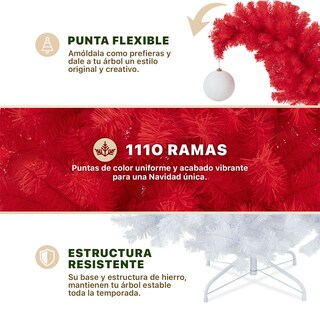 Foto 3 | Árbol de Navidad Punta Flexible Esquimal Pino Rojo y Blanco 1.80 m con 1110 Ramas y Esfera Escarchada