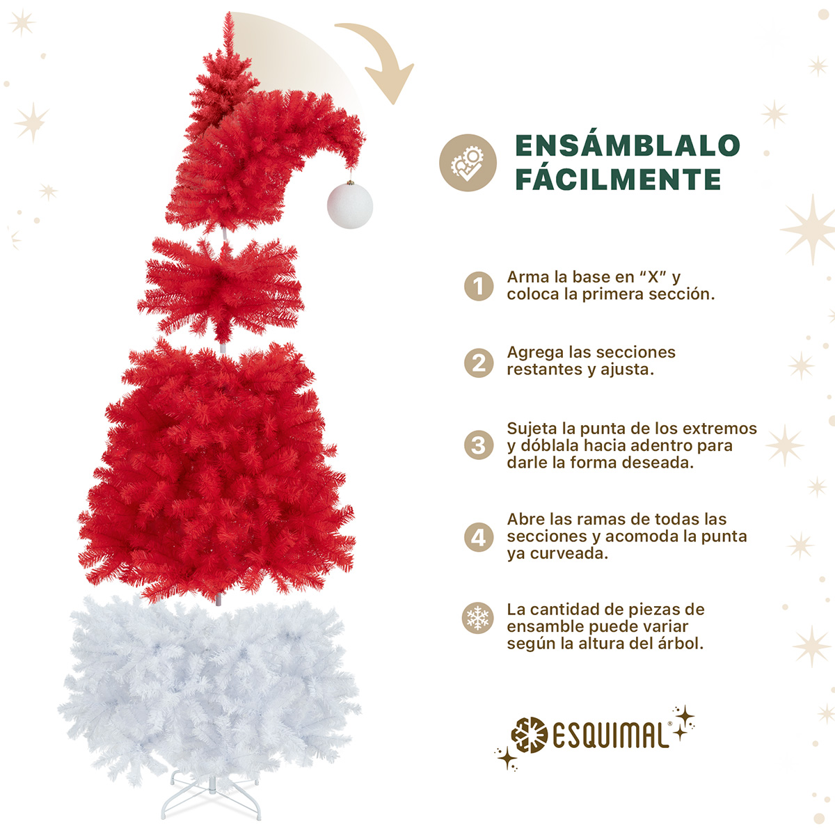 Foto 5 pulgar | Árbol de Navidad Punta Flexible Esquimal Pino Rojo y Blanco 1.80 m con 1110 Ramas y Esfera Escarchada