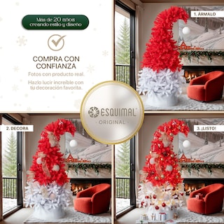 Foto 6 | Árbol de Navidad Punta Flexible Esquimal Pino Rojo y Blanco 1.80 m con 1110 Ramas y Esfera Escarchada