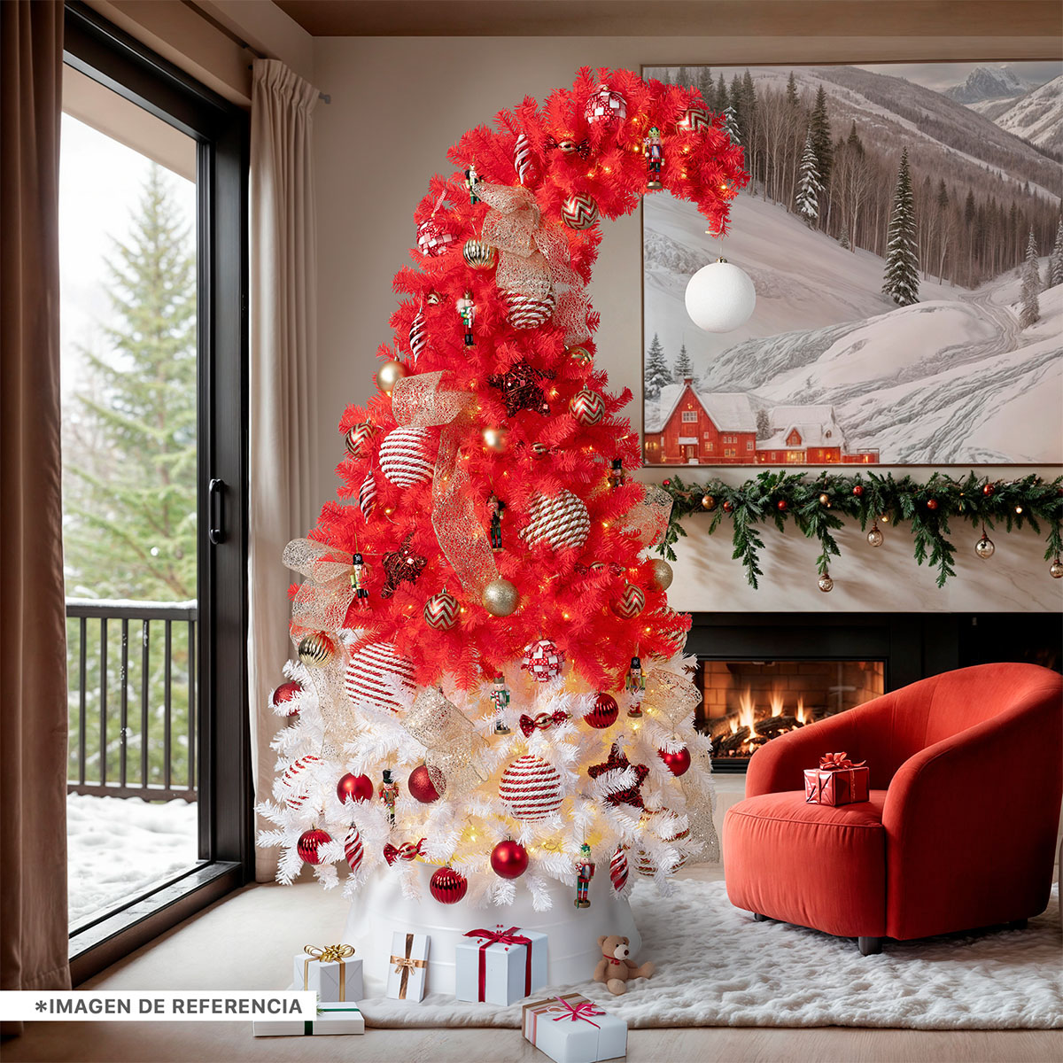 Foto 8 pulgar | Árbol de Navidad Punta Flexible Esquimal Pino Rojo y Blanco 1.80 m con 1110 Ramas y Esfera Escarchada