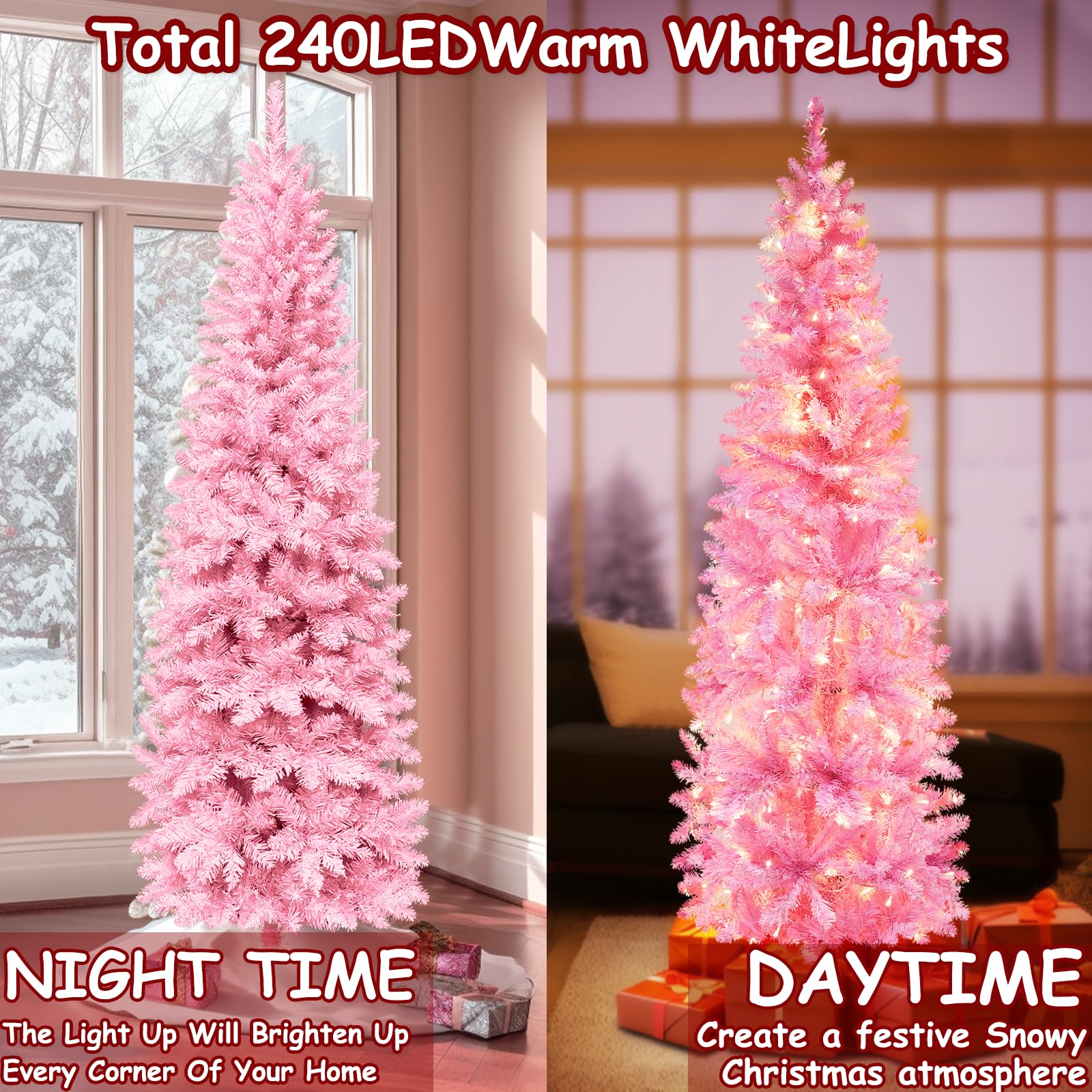Foto 4 pulgar | Árbol de Navidad Turnmeon Artificial Preiluminado 6 Pies Rosa con 240 Led - Venta Internacional