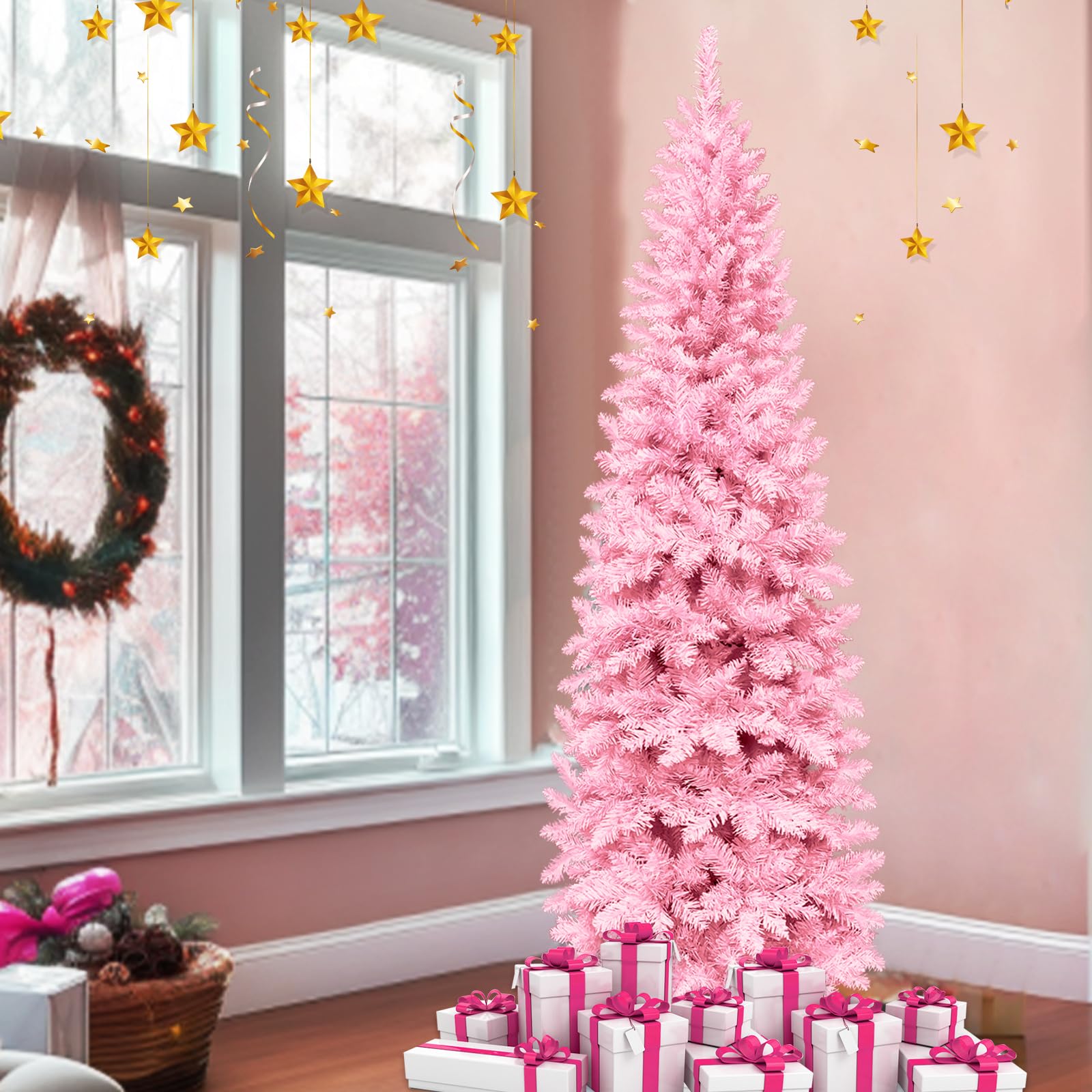 Foto 6 pulgar | Árbol de Navidad Turnmeon Artificial Preiluminado 6 Pies Rosa con 240 Led - Venta Internacional
