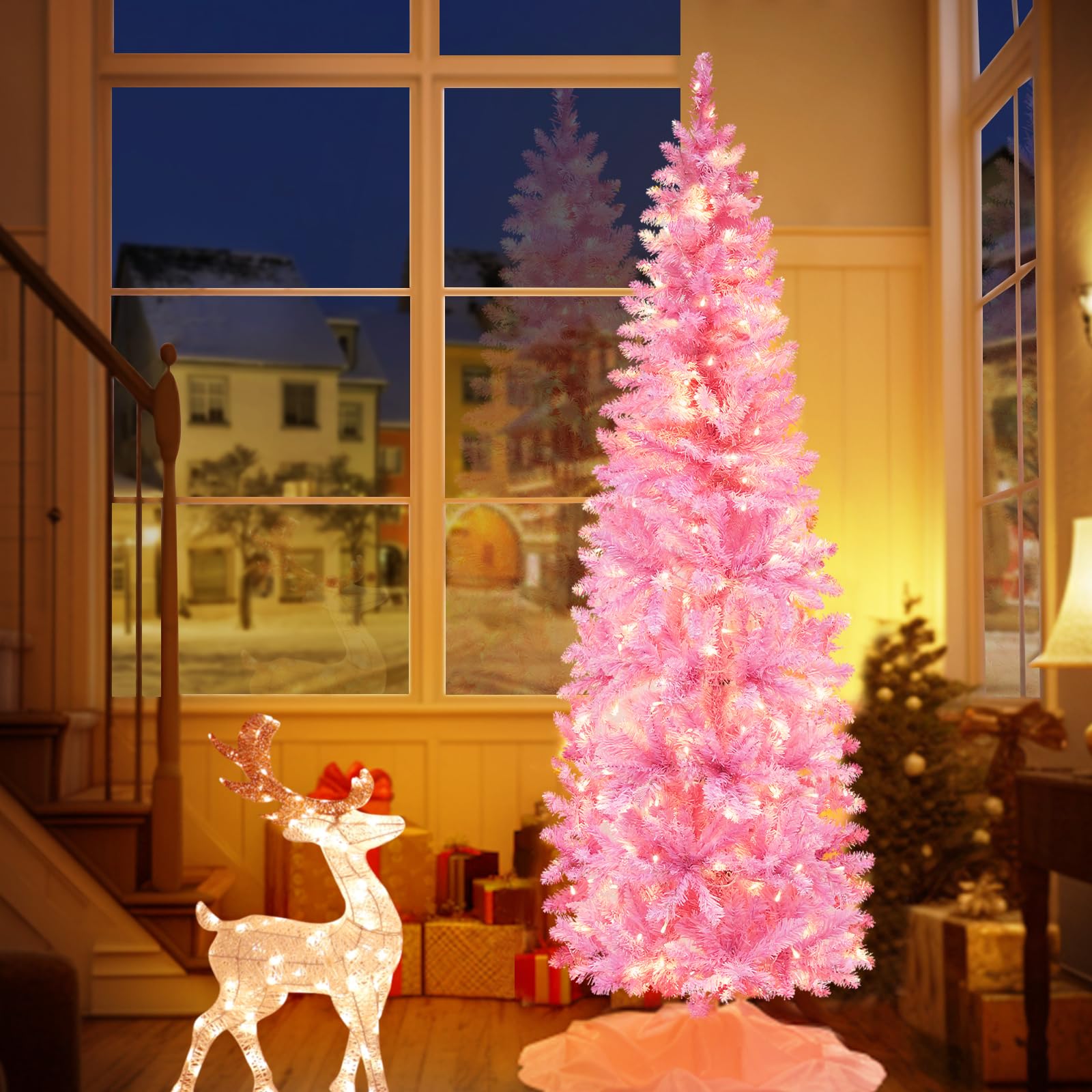 Foto 7 pulgar | Árbol de Navidad Turnmeon Artificial Preiluminado 6 Pies Rosa con 240 Led - Venta Internacional
