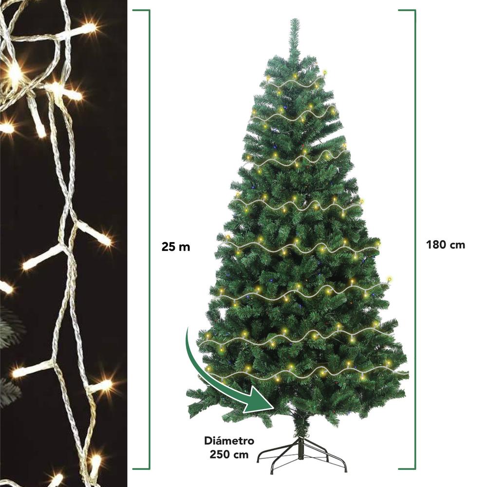 Foto 3 | Árbol De Navidad Artificial 1.80 M + 250 Serie Luces Led 25m