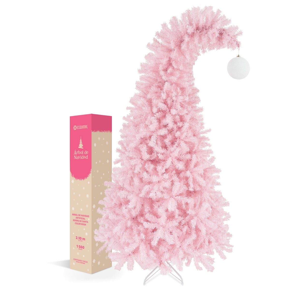 Árbol de Navidad Punta Flexible Esquimal Pino Rosa 2.10 m con 1560 Ramas y Esfera Escarchada $2,899