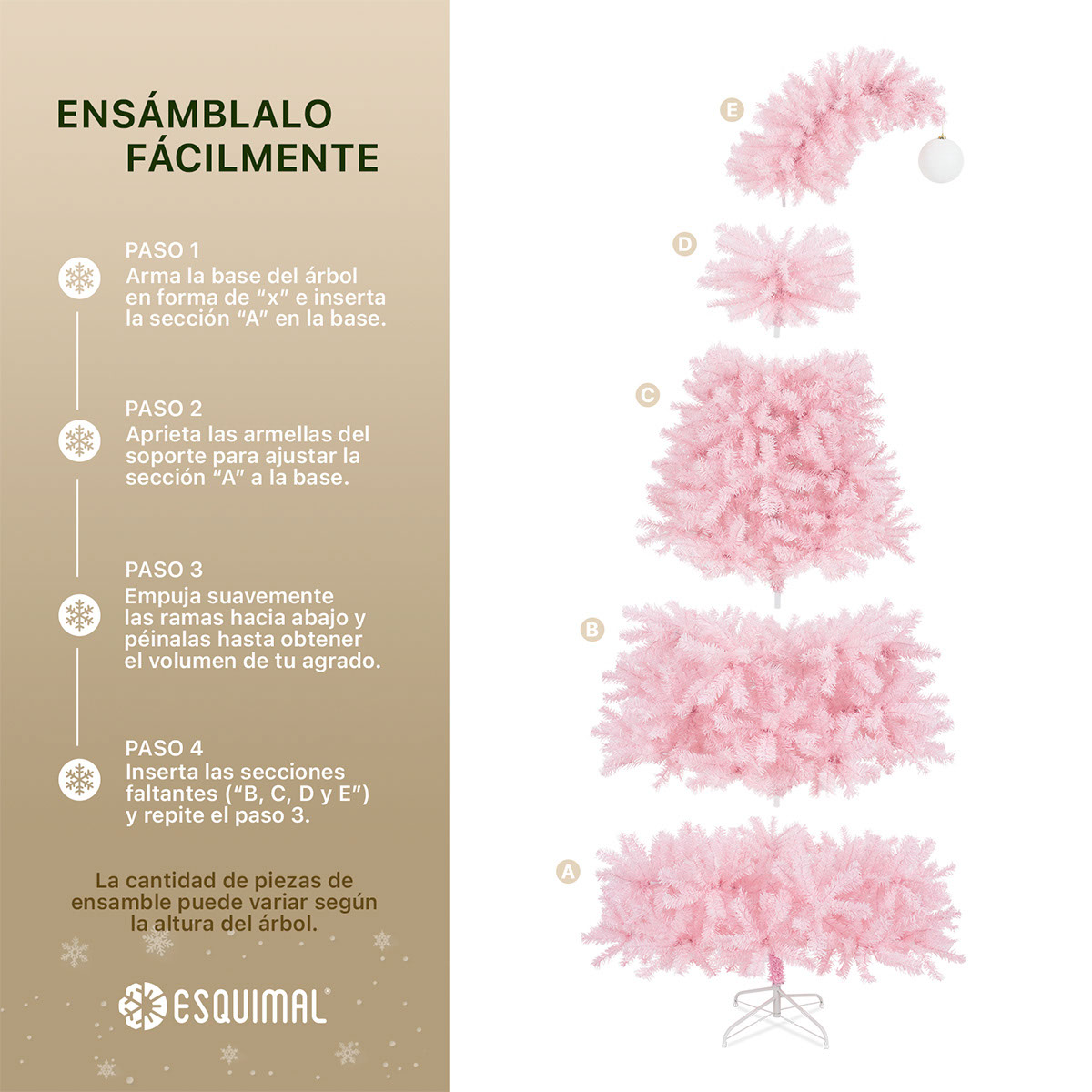 Foto 5 | Árbol De Navidad Punta Flexible Esquimal Pino Rosa 2.10m Con 1560 Ramas Y Esfera Escarchada