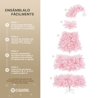 Foto 5 | Árbol de Navidad Punta Flexible Esquimal Pino Rosa 2.10 m con 1560 Ramas y Esfera Escarchada