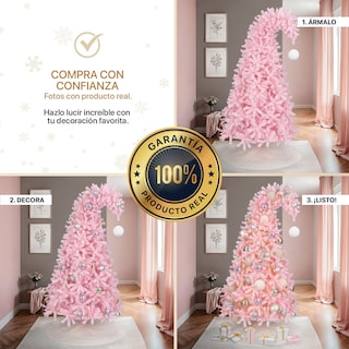 Foto 6 | Árbol de Navidad Punta Flexible Esquimal Pino Rosa 2.10 m con 1560 Ramas y Esfera Escarchada