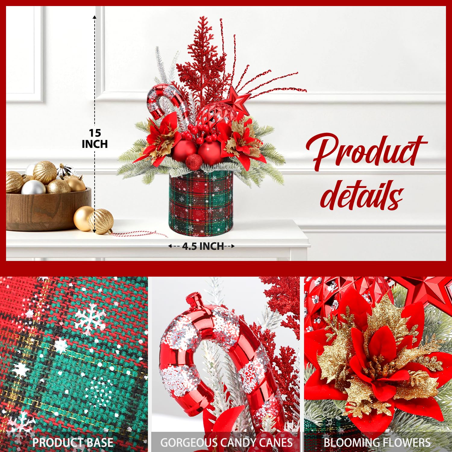 Foto 4 pulgar | Adorno de Navidad Kpx Artificial para Mesa - Venta Internacional