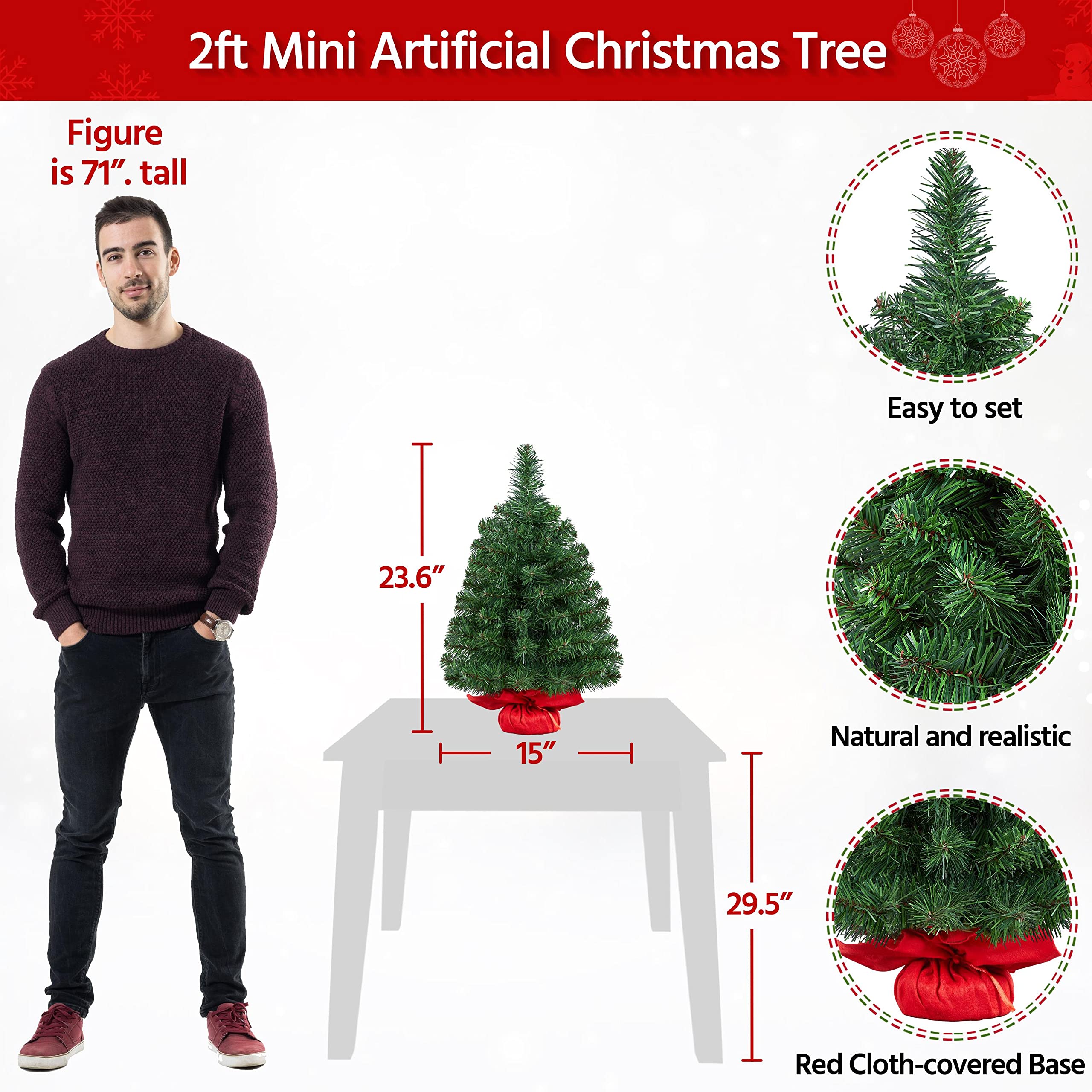 Foto 4 pulgar | Miniárbol de Navidad Artificial de Mesa Yaheetech con Base - Venta Internacional