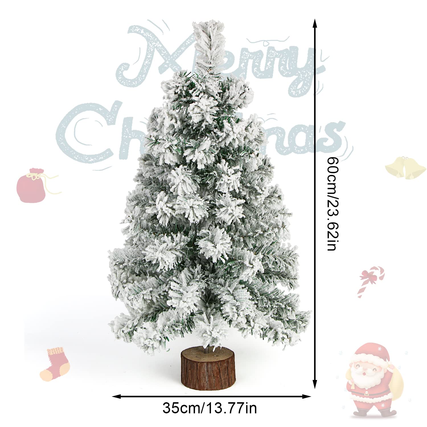 Foto 3 pulgar | Árbol de Navidad Ccinee de 60 Cm con Soporte de Madera Y Nieve Flocada - Venta Internacional