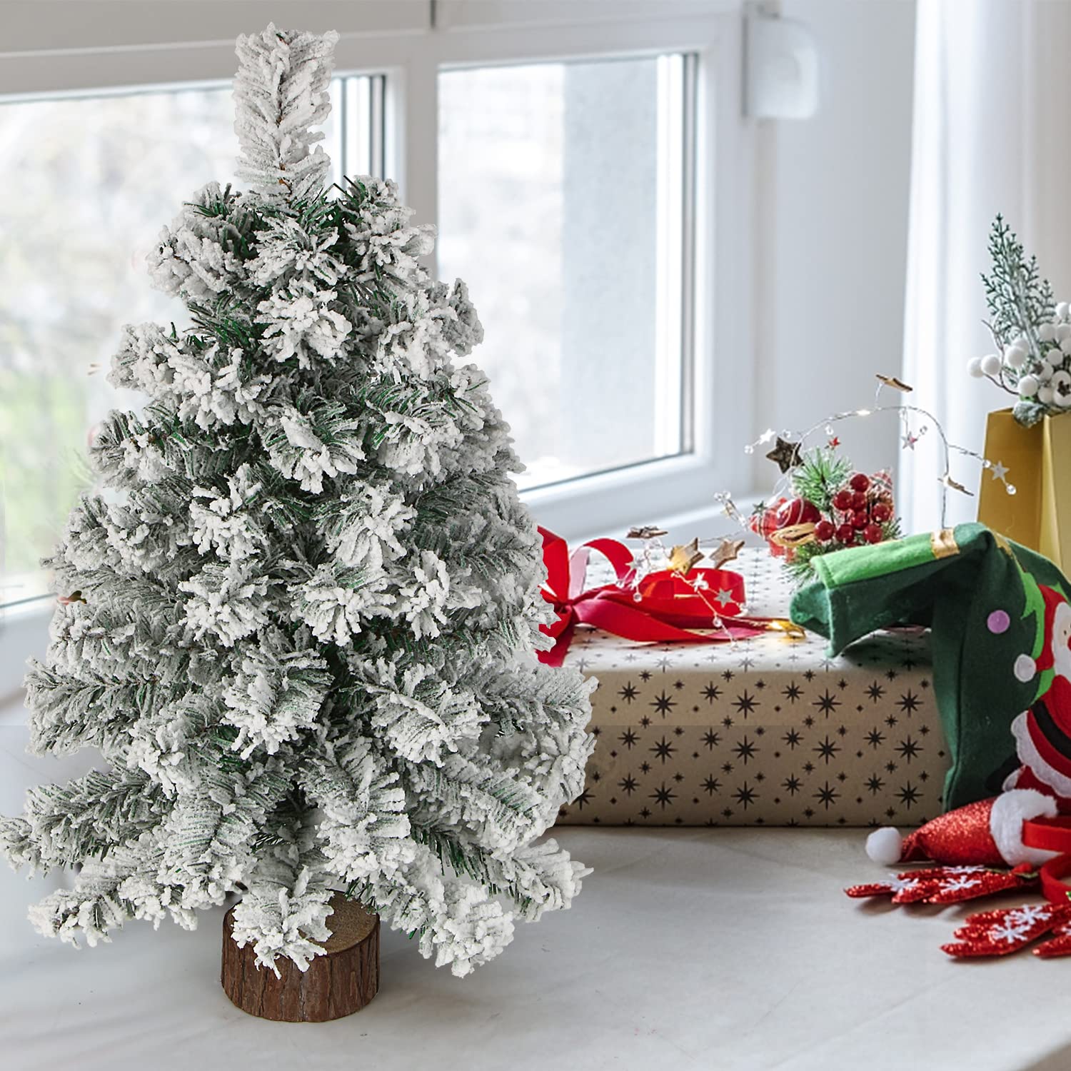 Foto 6 pulgar | Árbol de Navidad Ccinee de 60 Cm con Soporte de Madera Y Nieve Flocada - Venta Internacional