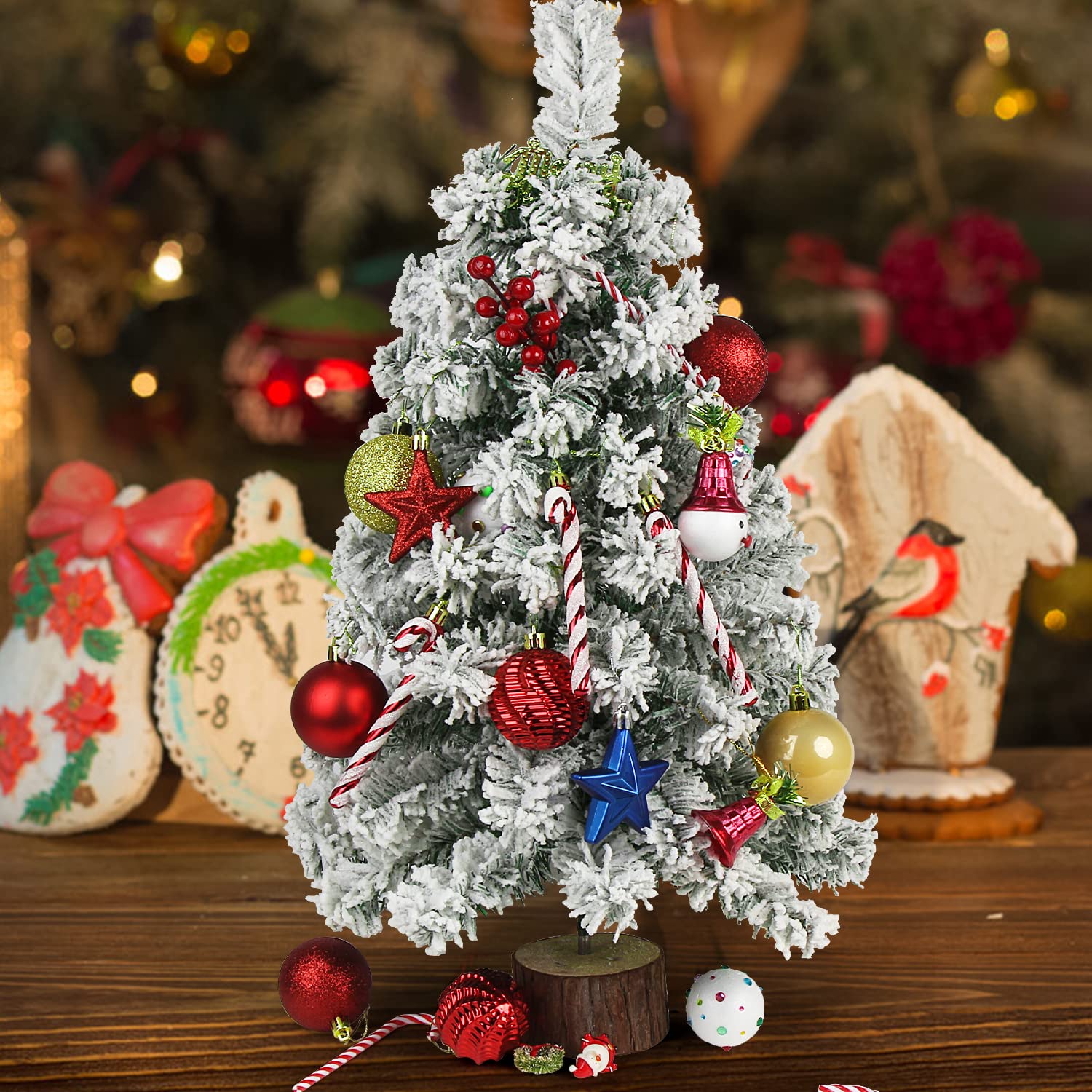 Foto 7 pulgar | Árbol de Navidad Ccinee de 60 Cm con Soporte de Madera Y Nieve Flocada - Venta Internacional