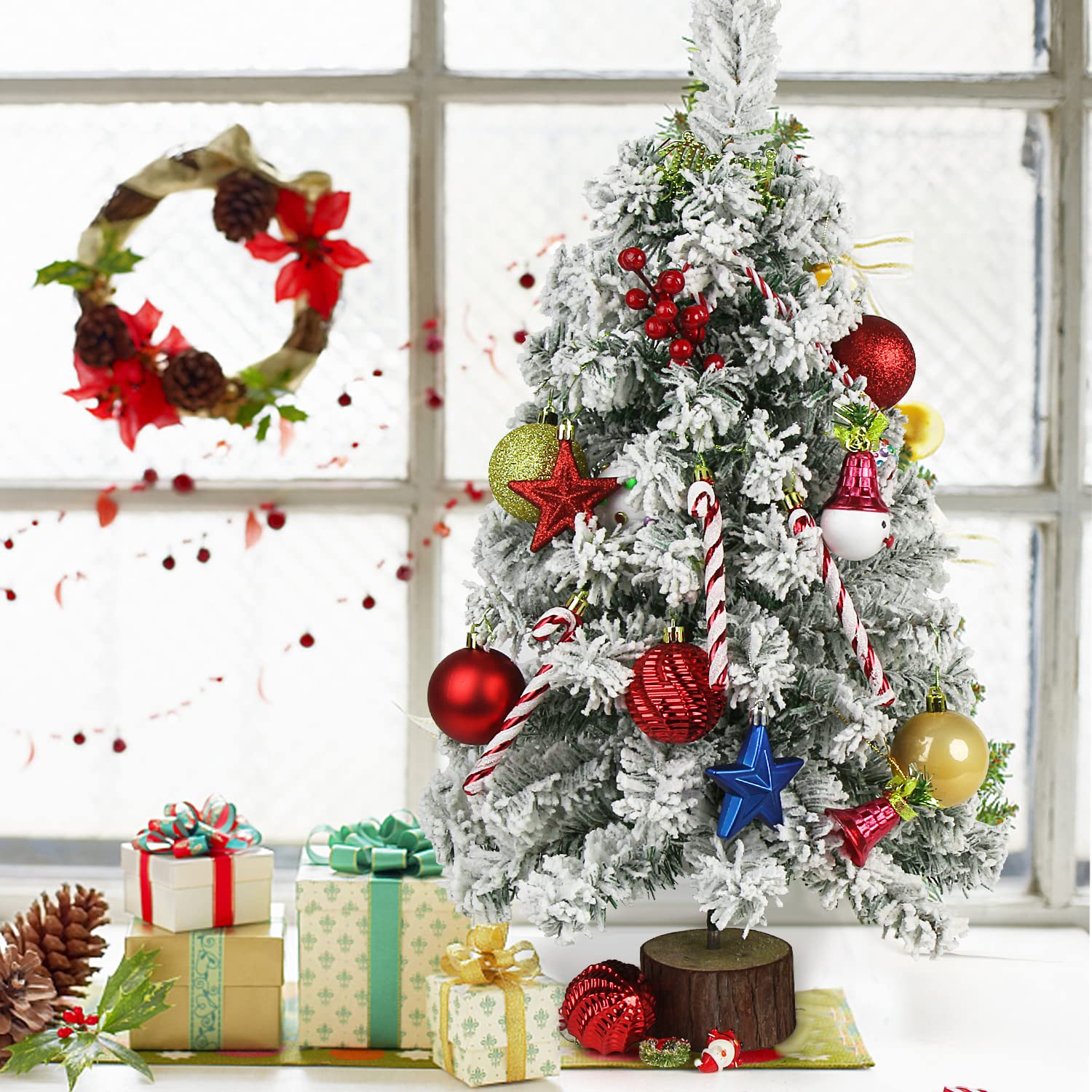 Foto 8 pulgar | Árbol de Navidad Ccinee de 60 Cm con Soporte de Madera Y Nieve Flocada - Venta Internacional