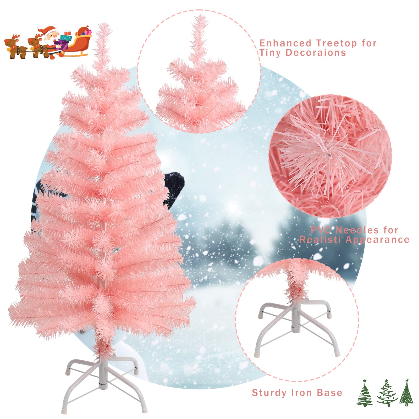 Foto 4 pulgar | Árbol de Navidad Artificial Ccinee Rosa de 3 Pies con Soporte De Metal - Venta Internacional