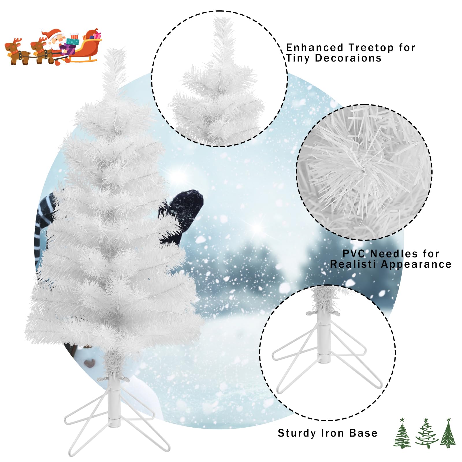 Foto 4 pulgar | Árbol de Navidad Artificial Ccinee 60 Cm Blanco con Soporte De Metal - Venta Internacional