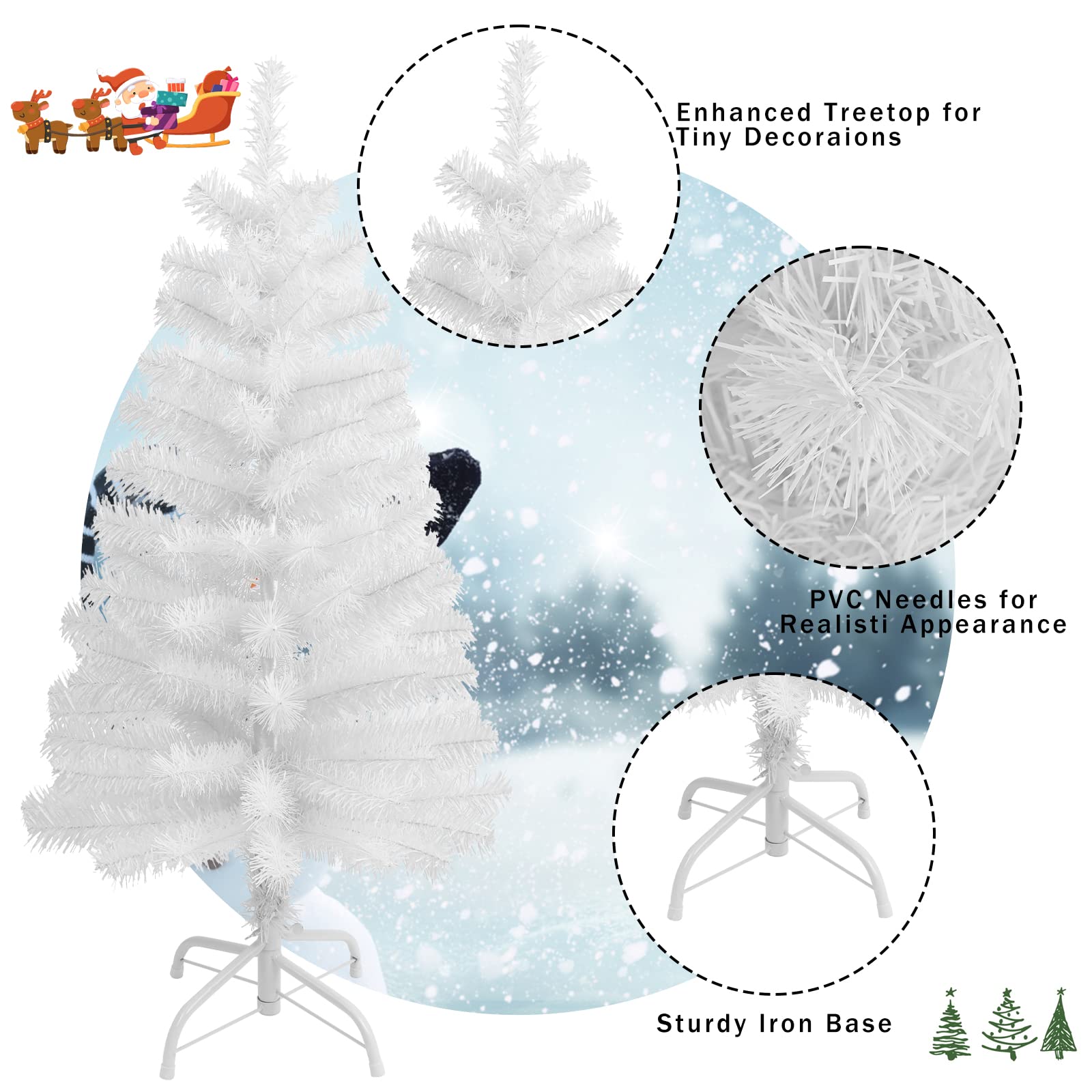 Foto 3 | Árbol de Navidad Artificial Ccinee De 3 Pies Blanco con Soporte De Metal - Venta Internacional