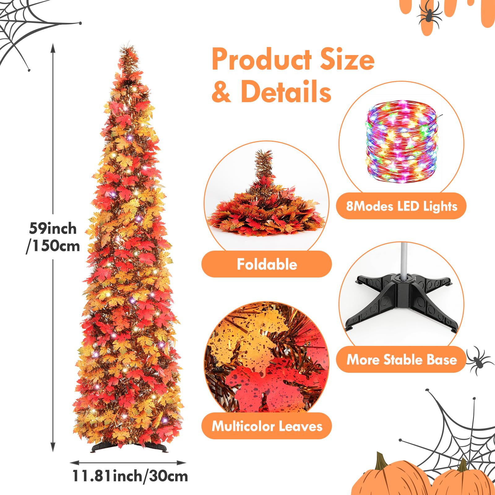 Foto 6 pulgar | Fall Tree N&t Nieting De 5 Pies Con Luces De Hojas De Arce Otoñales - Venta Internacional.