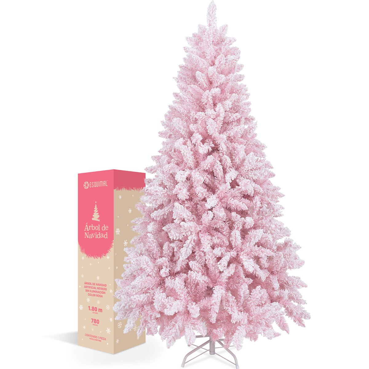 Árbol De Navidad Artificial Esquimal Pino Rosa Nevado 1.80m Con 780 Ramas $3,449