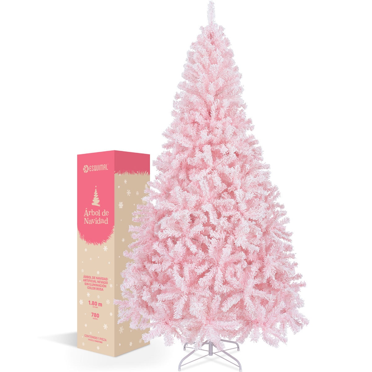 Árbol De Navidad Esquimal Pino Rosa Nevado 1.80m Con 780 Ramas $2,899