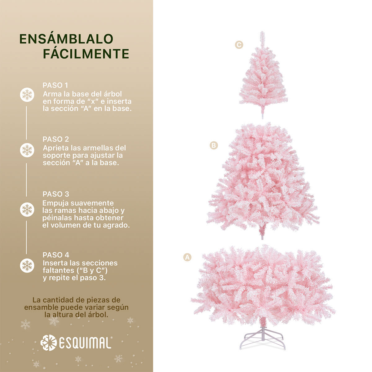 Foto 5 | Árbol De Navidad Esquimal Pino Rosa Nevado 1.80m Con 780 Ramas