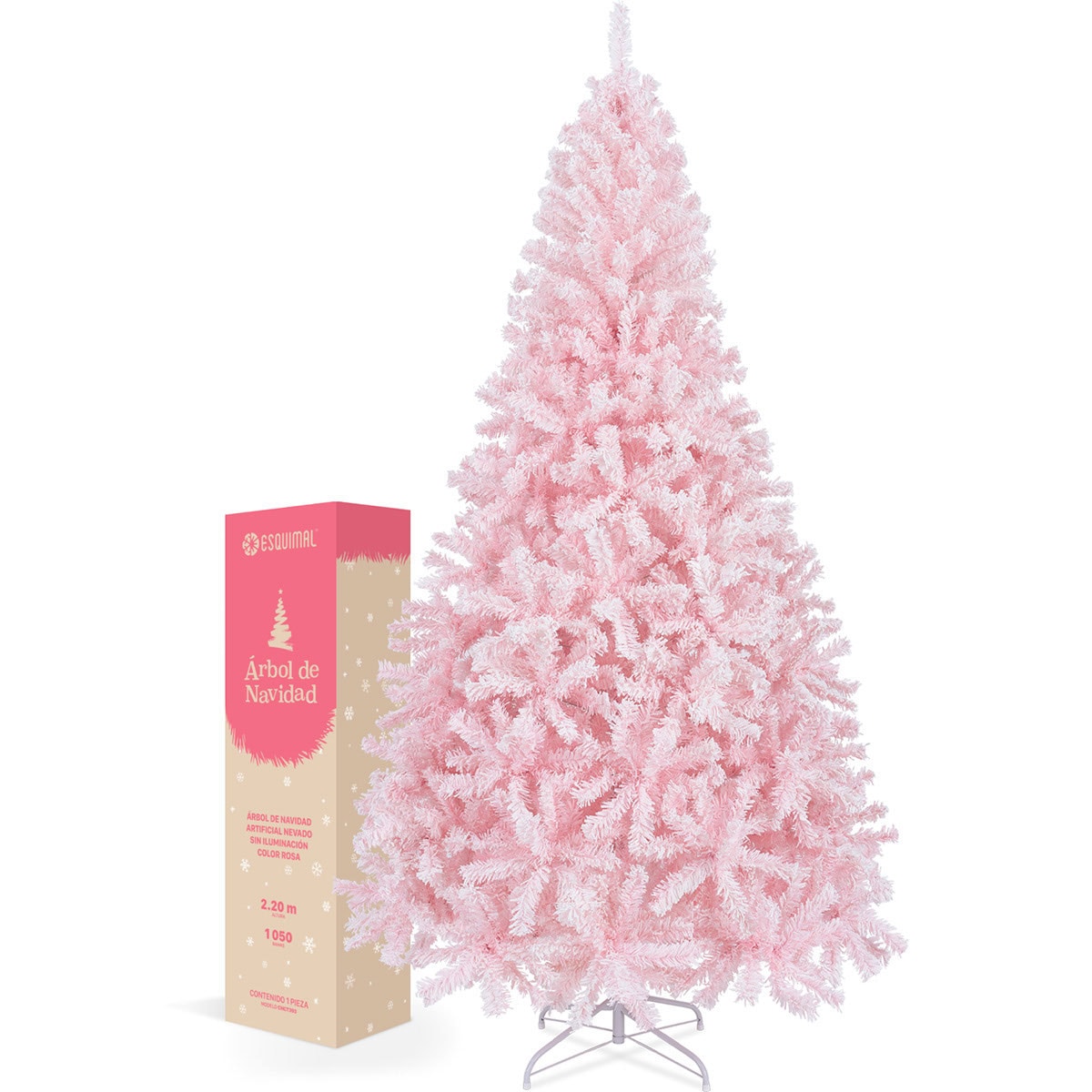 Árbol De Navidad Artificial Esquimal Pino Rosa Nevado 2.20m Con 1050 Ramas $3,699