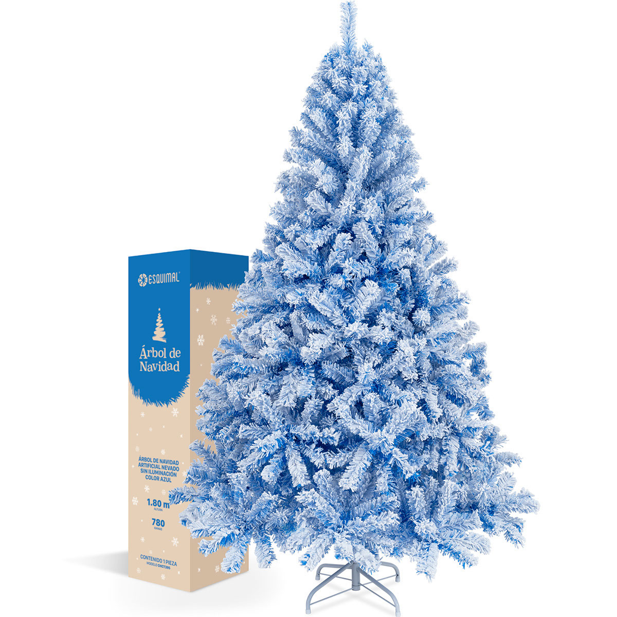 Árbol De Navidad Artificial Esquimal Pino Azul Nevado 1.80m Con 780 Ramas