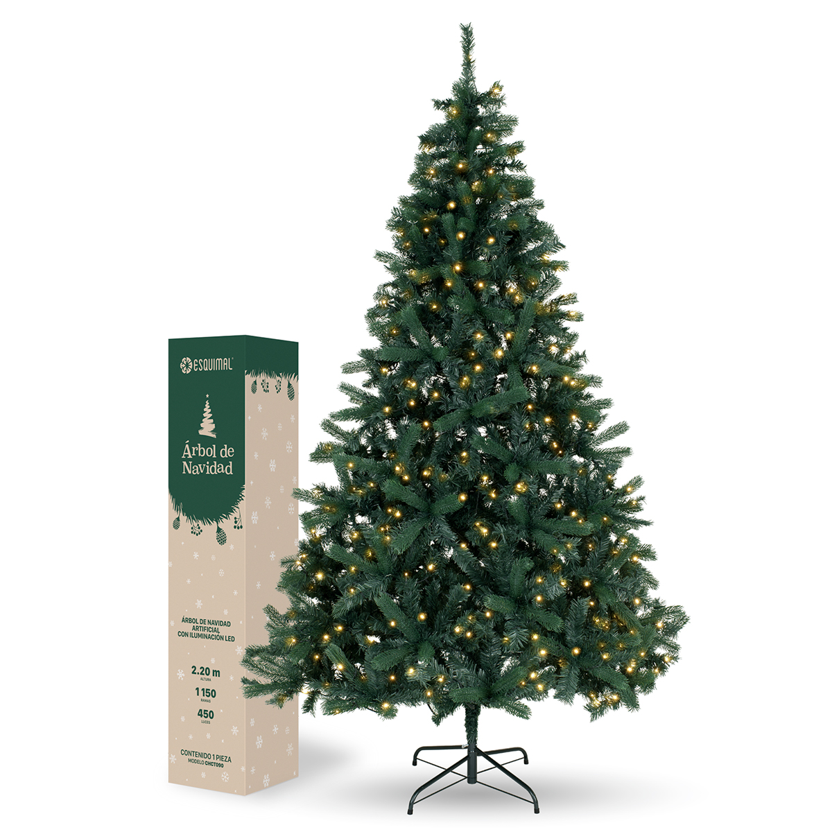 Foto 2 pulgar | Árbol De Navidad Esquimal Pino Verde 2.20m Con Luces Led De 8 Modos De Iluminación