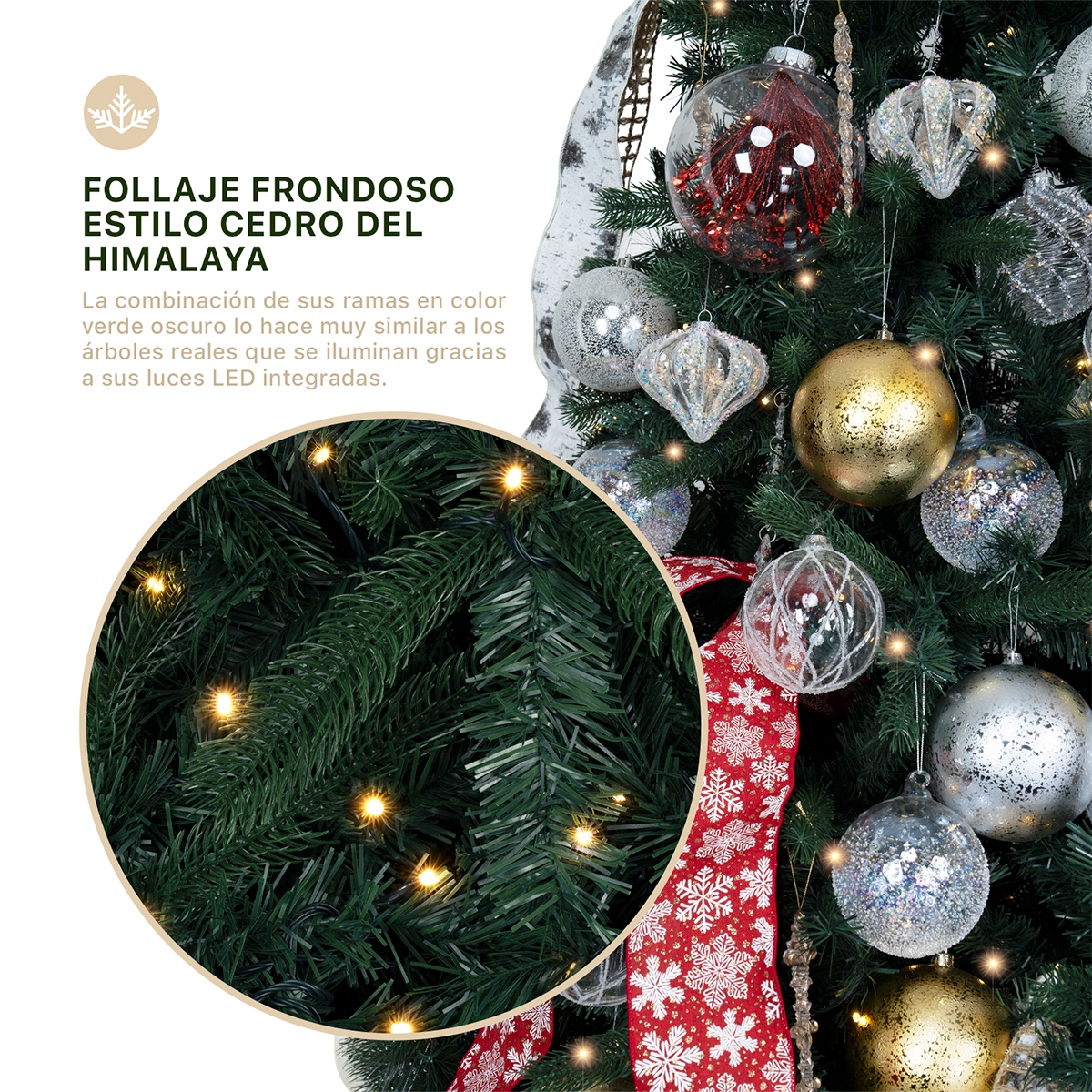 Foto 3 pulgar | Árbol De Navidad Esquimal Pino Verde 2.20m Con Luces Led De 8 Modos De Iluminación