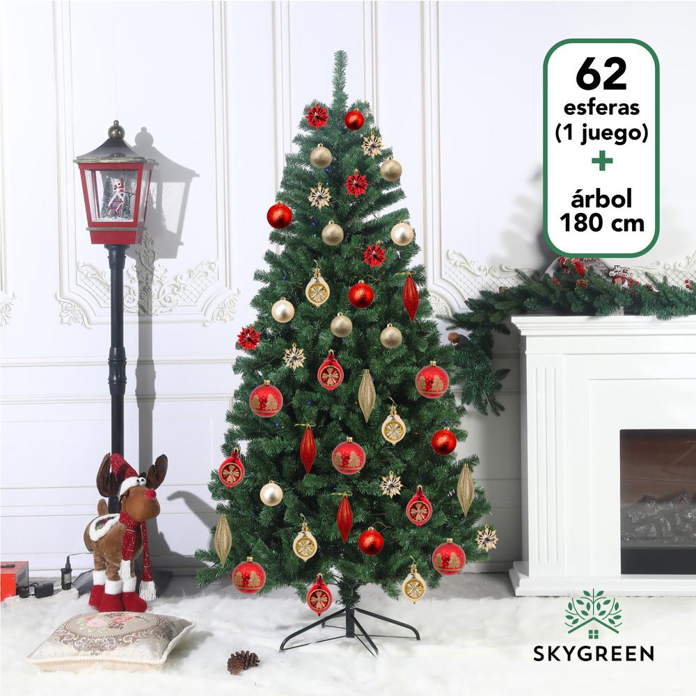 Foto 3 pulgar | Árbol De Navidad Artificial 1.80 M + 62pzs Esferas Y Adornos
