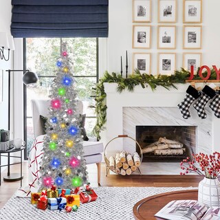 Foto 2 | Árbol de Navidad Desplegable con Luces LED y Oropel Plateado de 1.5 m - Venta Internacional