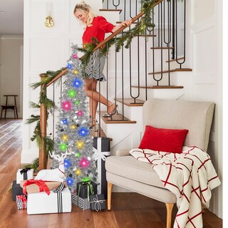 Foto 5 | Árbol de Navidad Desplegable con Luces LED y Oropel Plateado de 1.5 m - Venta Internacional