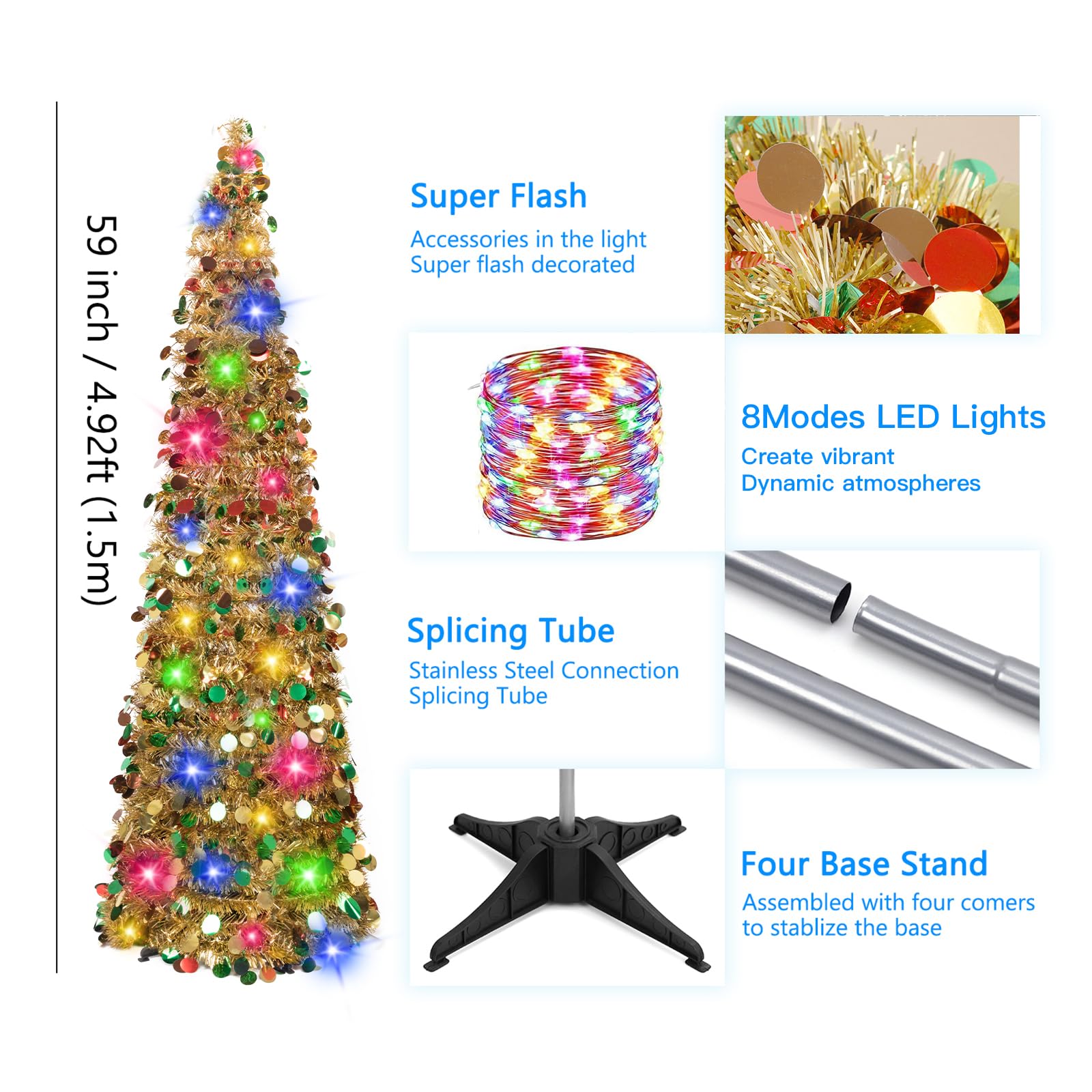Foto 5 pulgar | Árbol de Navidad Macting de 1.5 m con Luces - Venta Internacional