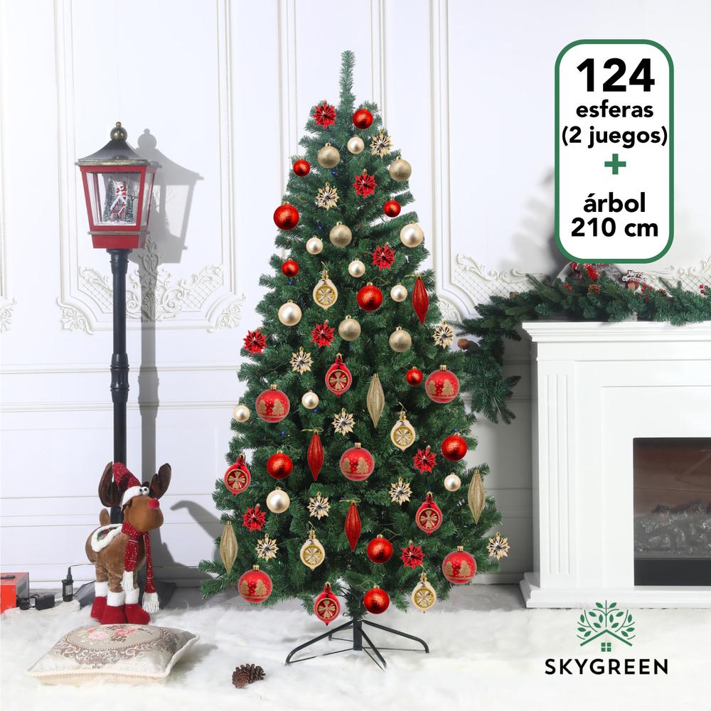 Foto 3 pulgar | Árbol De Navidad Artificial 2.10 M + 124pz Esferas Y Adornos