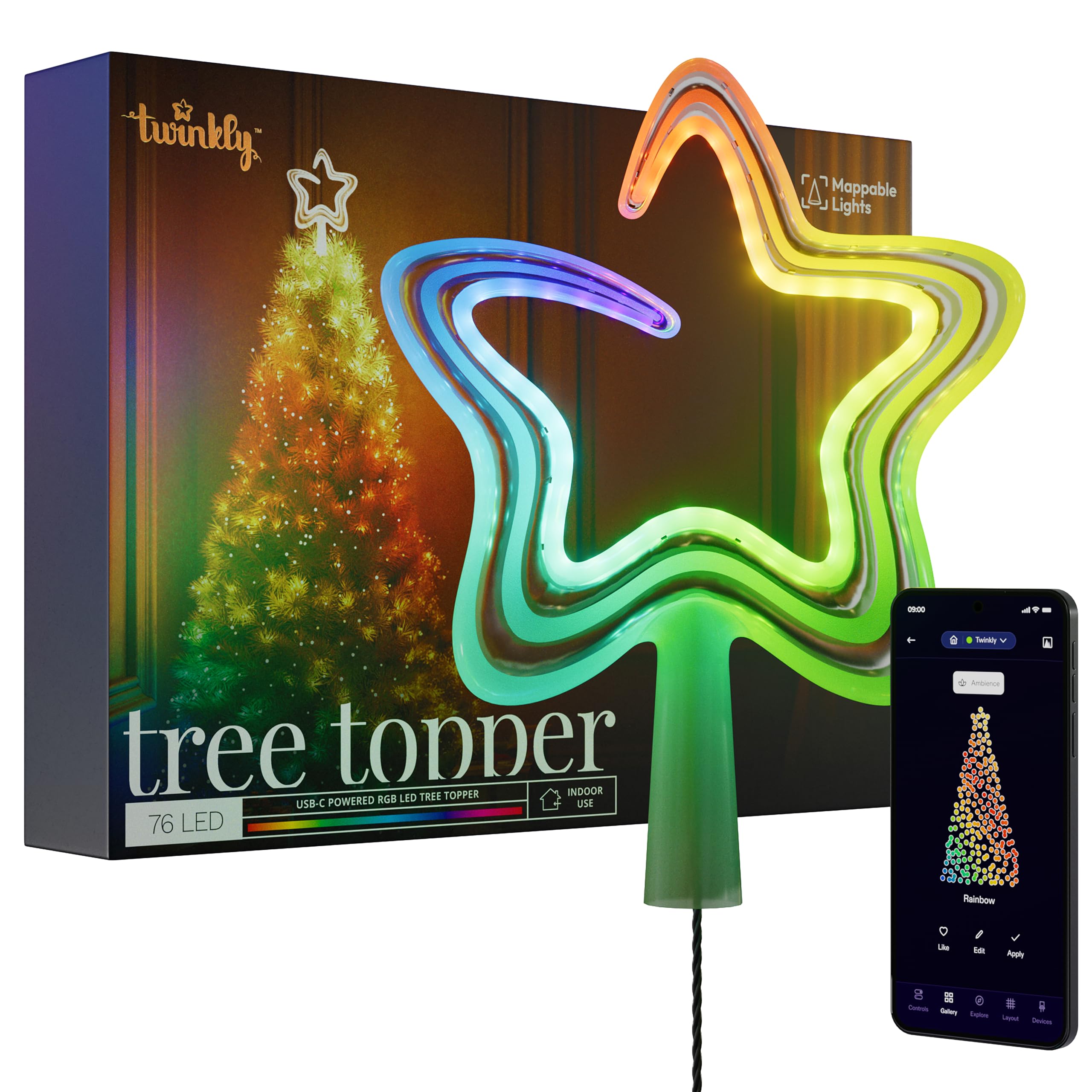 Foto 2 pulgar | Tree Topper Twinkly Con 76 Luces Led Rgb Compatibles Con Alexa - Venta Internacional.