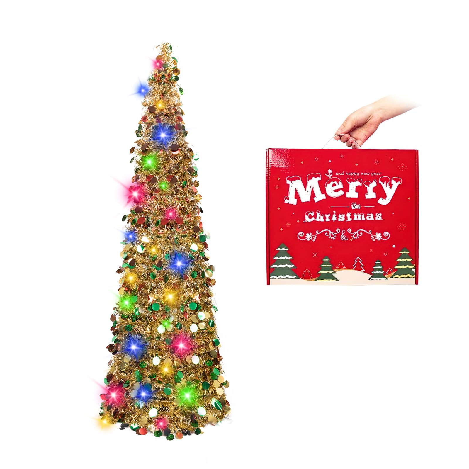 Árbol De Navidad N&t Nieting Con Forma De Oropel Plegable Dorado De 5 Pies - Venta Internacional. $1,058